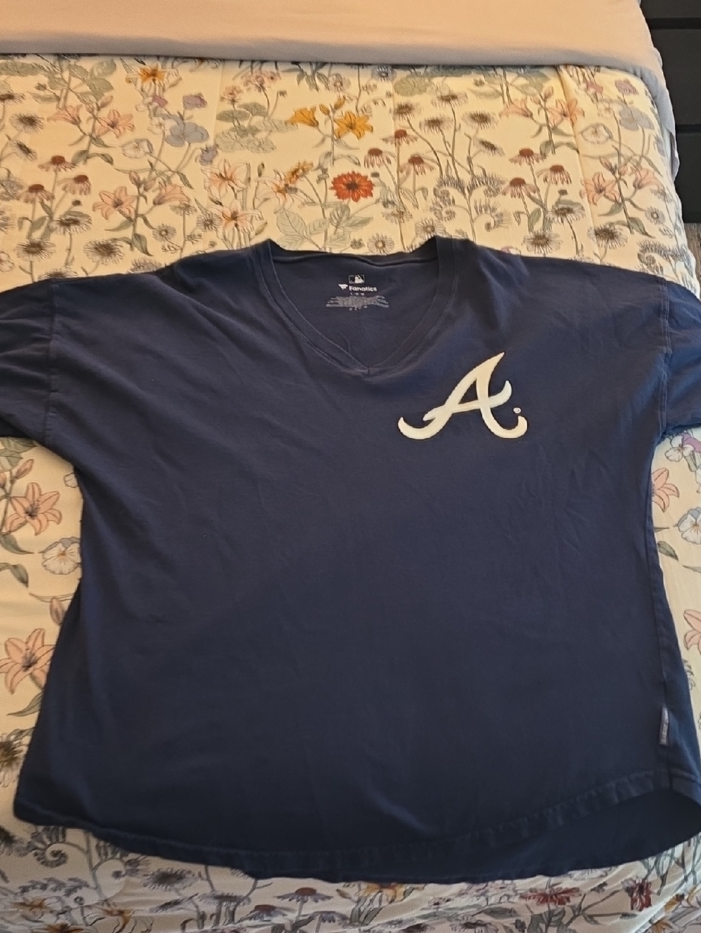 Majestic Navy Blue V-Neck Tee with White 'A' Logo